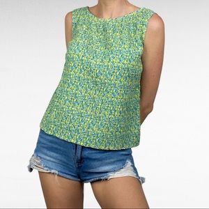 VINTAGE | 1990’s Crazy Horse Green Floral Smocked Cottagecore Sleeveless Top
